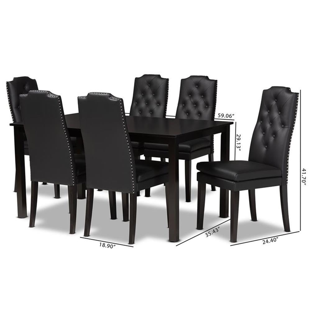 Baxton Studio Dylin Modern and Contemporary Black Faux Leather Upholstered and Dark Brown Finished Wood 7-Piece Dining Set