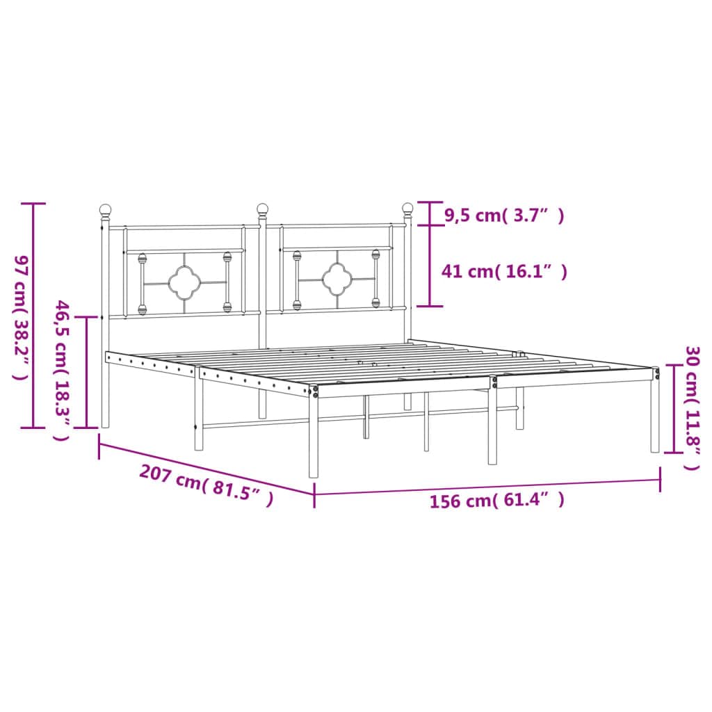 vidaXL 12'' Metal Queen Bed Frames with Headboard, Platform Bed Frame with Strong Metal Slats Support, Under Bed Storage, Noise Free, Black, Without Mattress