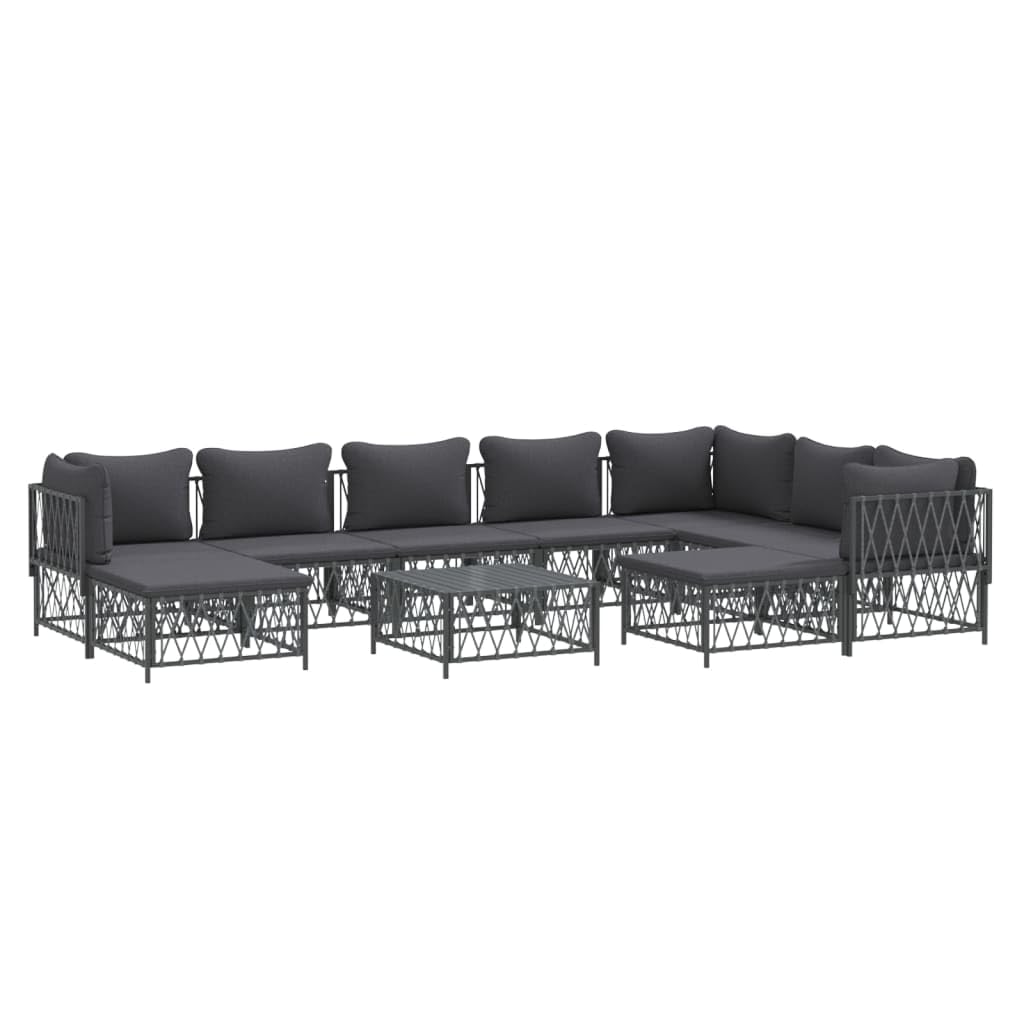 vidaXL Patio Furniture Set 10 Piece, Sectional Sofa with Cushions, Patio Lounge Set for Outdoor Garden Lawn Backyard, Anthracite Steel