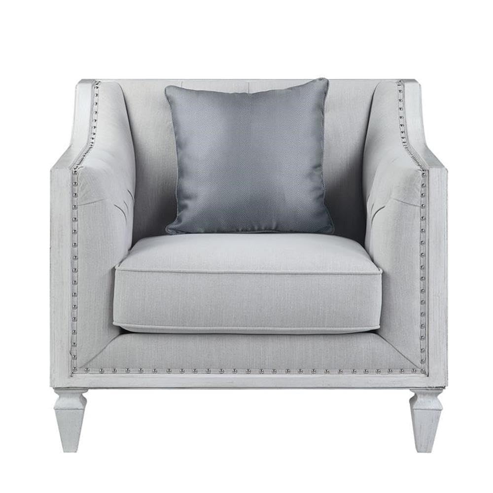 Acme Katia Chair in Gray Linen & White Finish