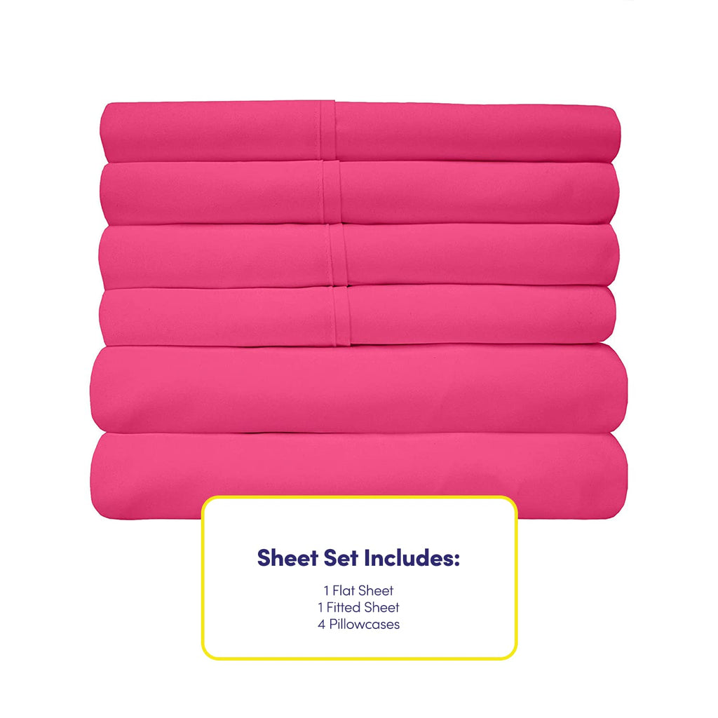 6 Piece Bed Sheet Set, Queen, Fuschia