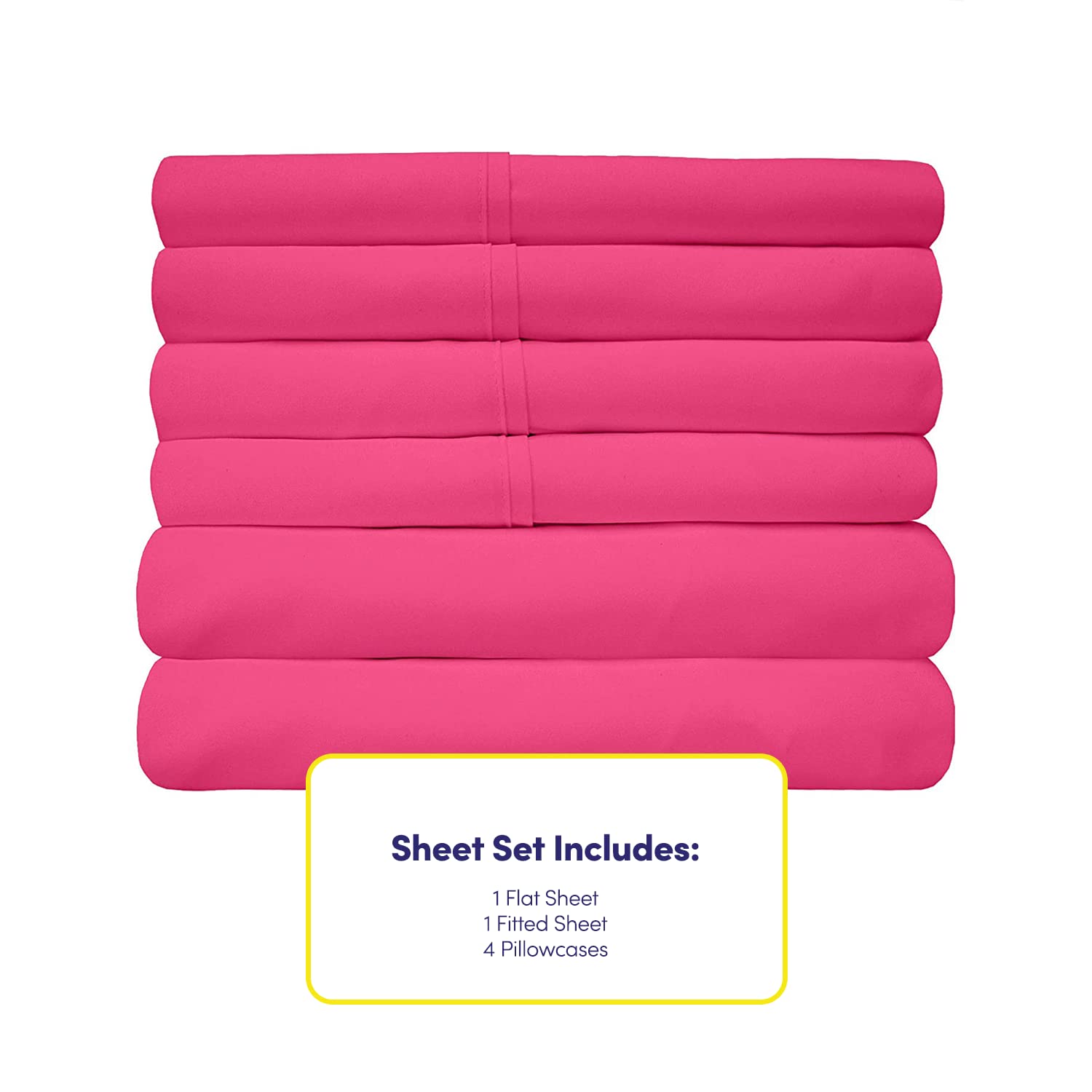 6 Piece Bed Sheet Set, Queen, Fuschia