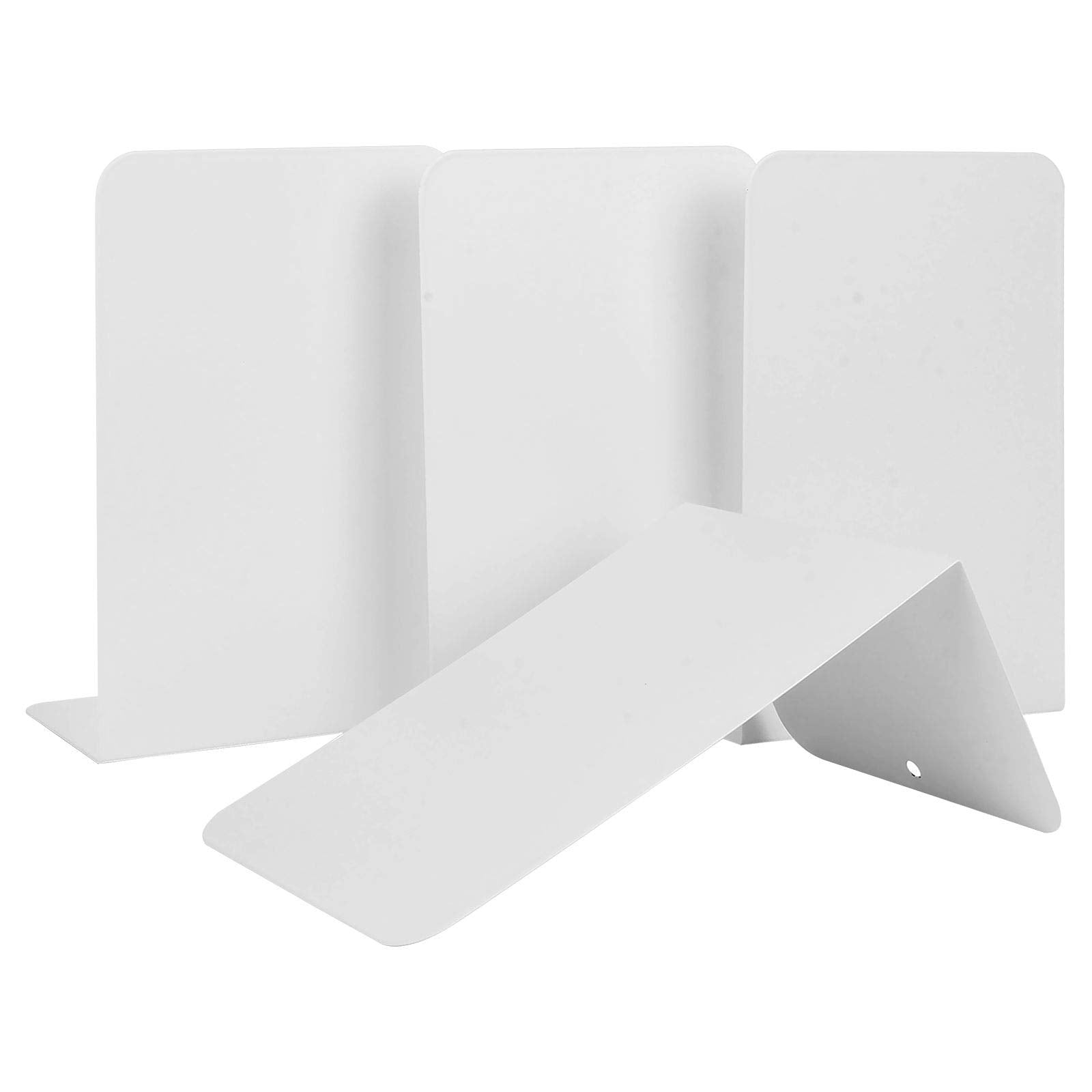 6 Pcs White Metal Bookends, Bookends For Shelves, Heavy Duty Book Ends To Hold Books, Book Stopper For Shelves, Heavy Books, Dec