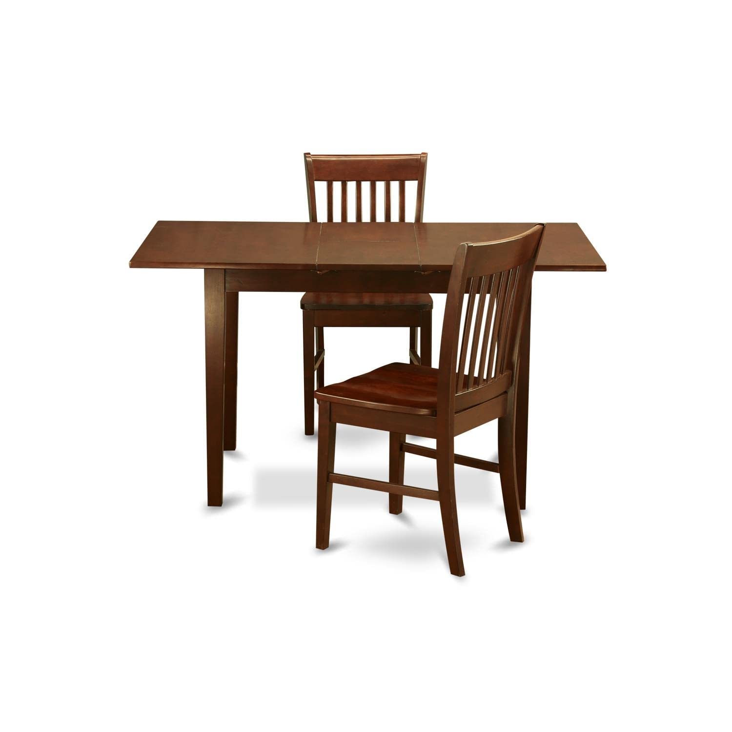 East West Furniture Norfolk 3 Piece Room Furniture Set Contains a Rectangle Kitchen Table with Butterfly Leaf and 2 Dining Chairs, 32x54 Inch, NOFK3-MAH-W