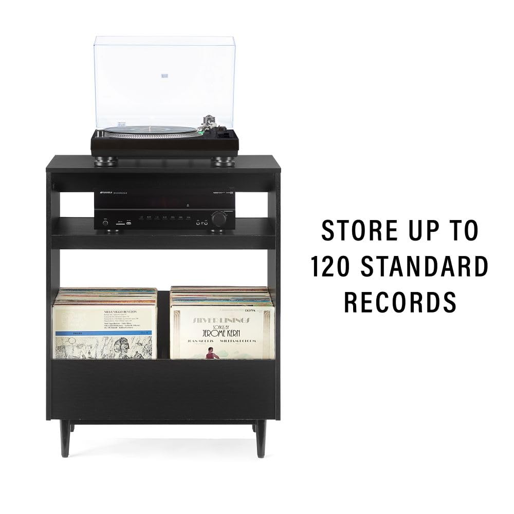 Crosley Furniture Liam 2-Piece Turntable Record Player Stand and Vinyl Storage, Mid Century Modern, Black