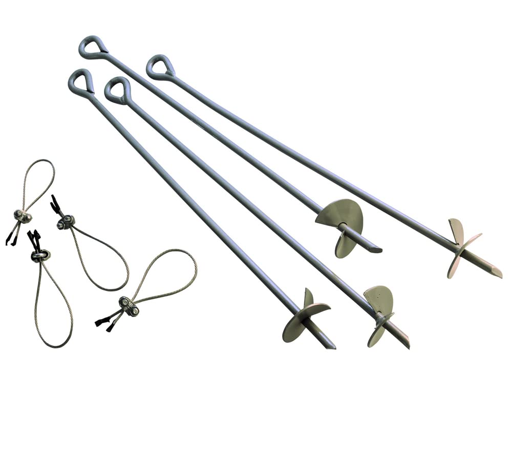Shelterlogic Shelterauger 4-Piece 30-Inch Reusable Heavy Duty Steel Earth Auger Anchor Kit With 4 Clamp-On Wire Tie-Downs For An