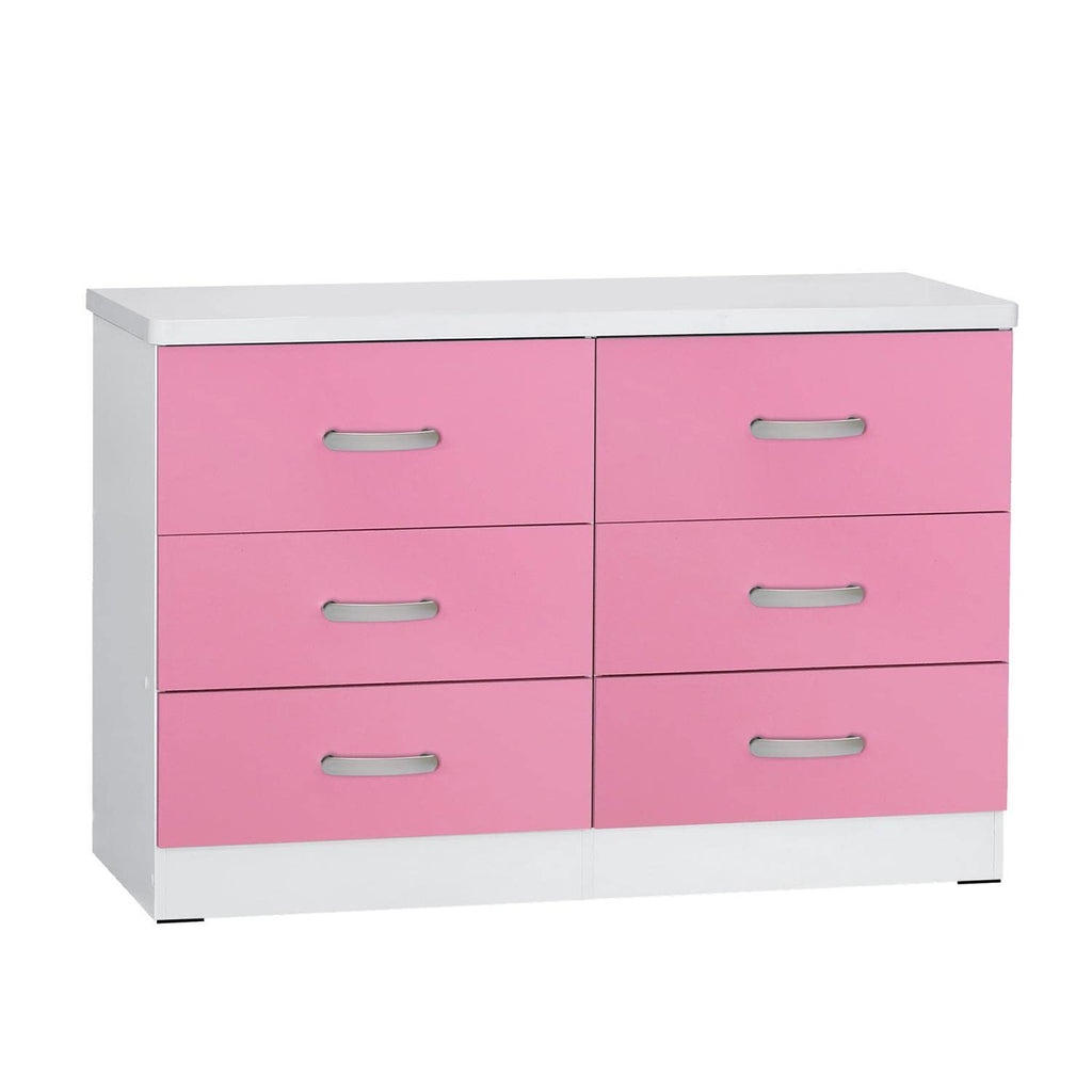 Better Home Products DD and PAM 6 Drawer Engineered Wood Dresser in White and Pink