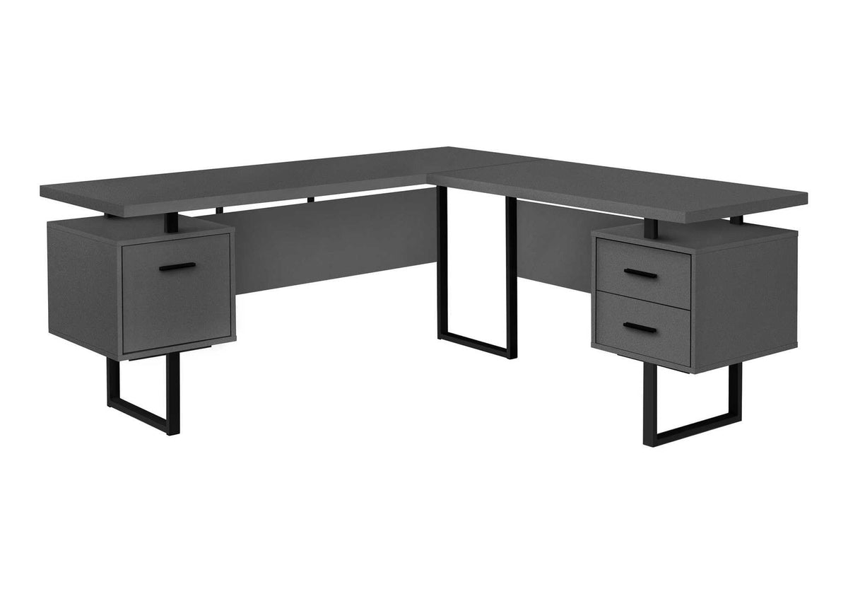 Monarch Specialties 7615 Computer Desk, Home Office, Corner, Left, Right Set-up, Storage Drawers, 70' Shape, Work, Laptop, Metal, Laminate, Grey, Black Desk-70 L Modern R, 71' L x 71' W x 30' H