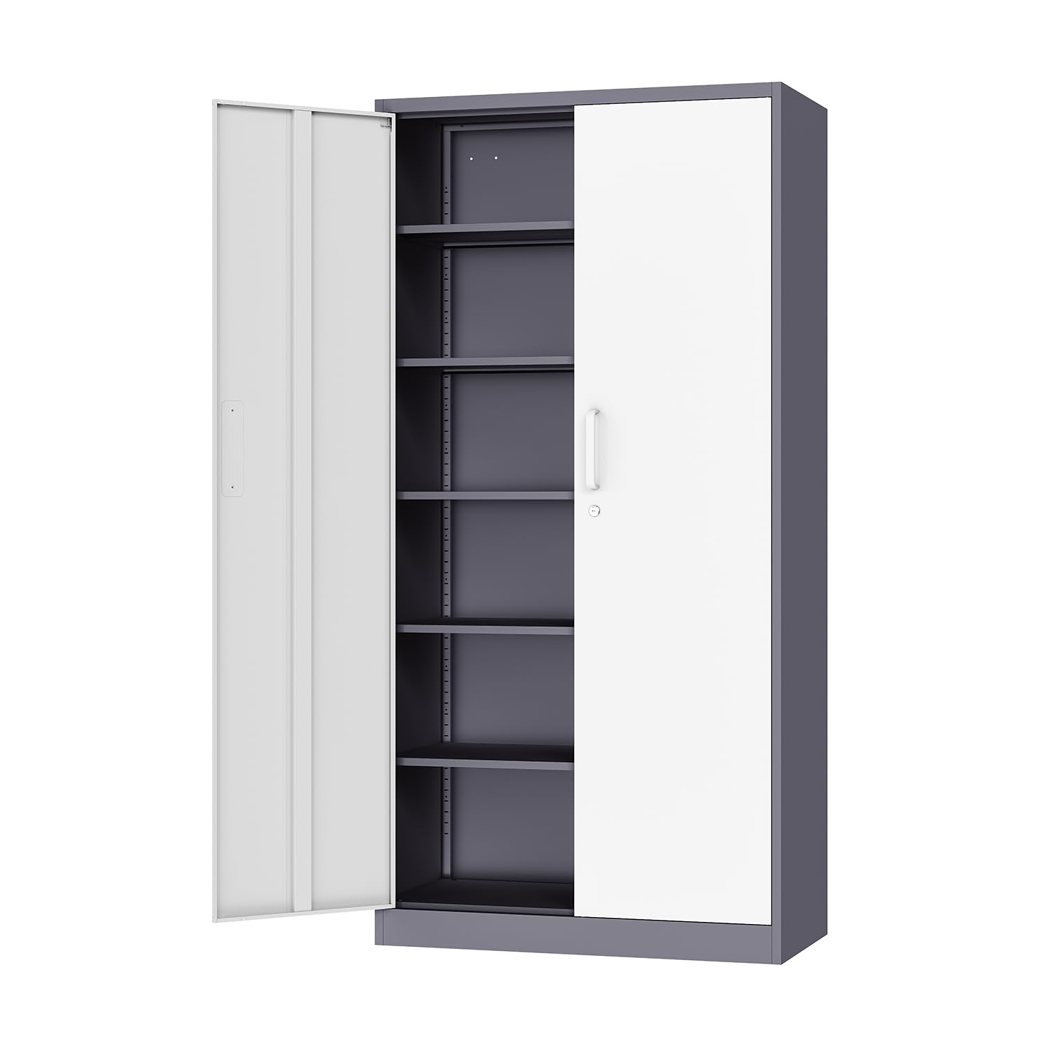 Fesbos Metal Cabinet Steel Storage Cabinet - 71    Tall Steel File Cabinets with Lockable Doors and 5 Adjustable Shelves Gray&Wh