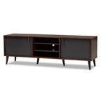 Baxton Studio Samuel 5-Shelf Wood TV Stand, Walnut Brown and Dark Grey, Screens up to 70-inch (148-8669-HiT)