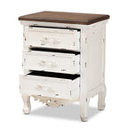 Baxton Studio Levron Classic and Traditional Walnut Brown and Antique White Finished Wood 3-Drawer Nightstand