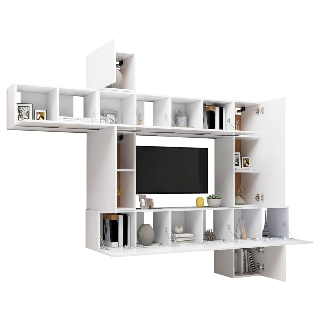 vidaXL TV Cabinet Set 10 Piece Home Indoor Living Room Hanging Wall-Mounted Stereo Plasma HiFi Cabinet TV Unit Furniture White Engineered Wood