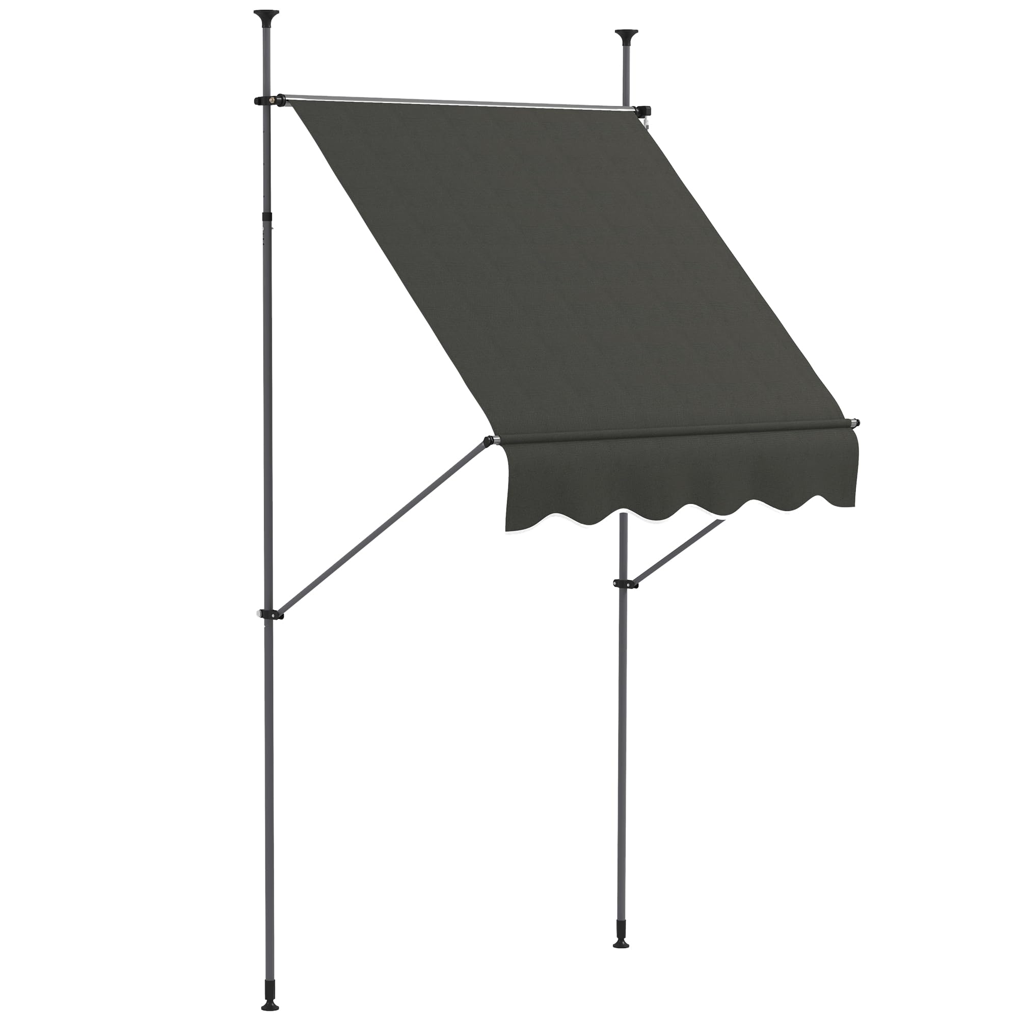 Outsunny Manual Retractable Awning, 59' Non-Screw Patio Sun Shade Shelter With Support Pole Stand And Uv Resistant Fabric, For