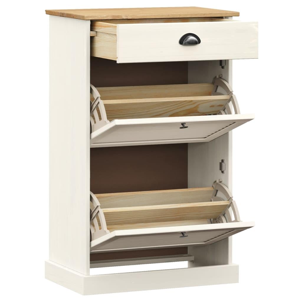 vidaXL VIGO Shoe Cabinet Organizer - White Solid Pine Wood, Metal Handles, 23.6"x13.8"x37.8"