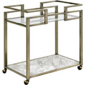 Acme Neilo Metal Frame Serving Cart with Glass Top Shelf in Clear and Wire Brass