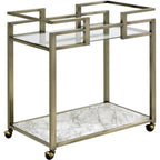 Acme Neilo Metal Frame Serving Cart with Glass Top Shelf in Clear and Wire Brass