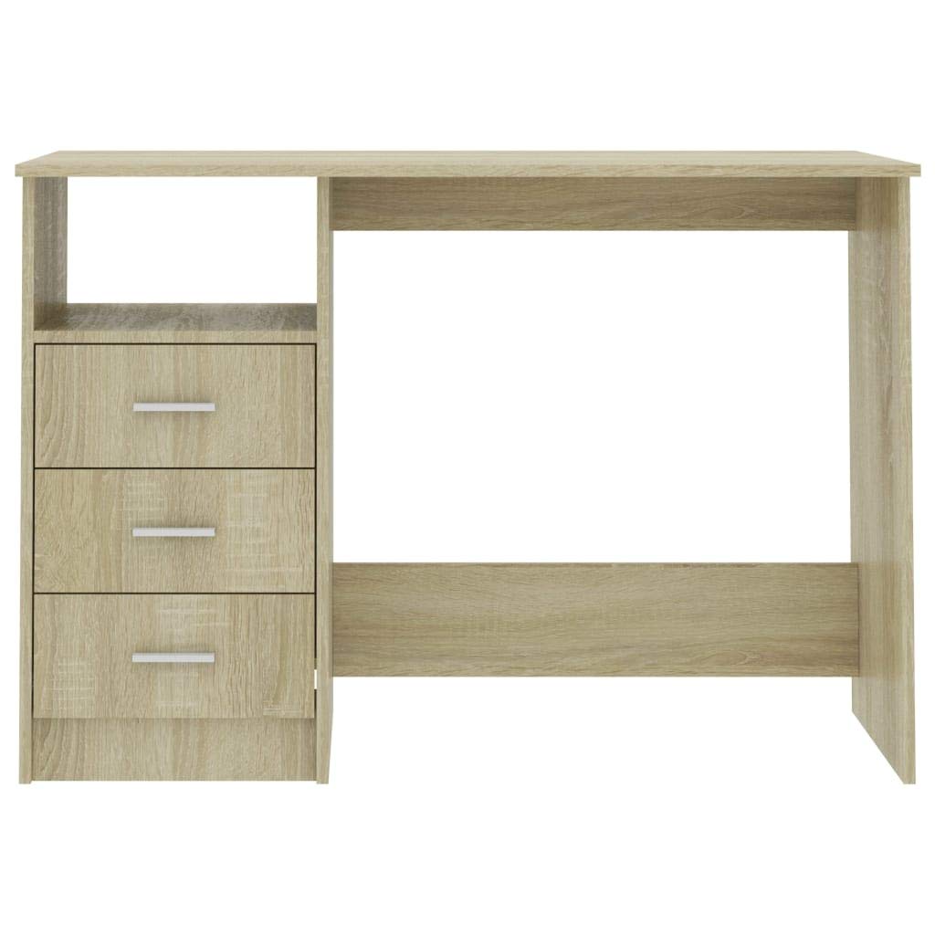 FAMIROSA Computer Desk with Drawers, Work Study Computer Writing Desk with 3 Storage Drawers and an Open Compartment, Home Office Desk for Home Office Study Bedroom, Chipboard, Sonoma Oak