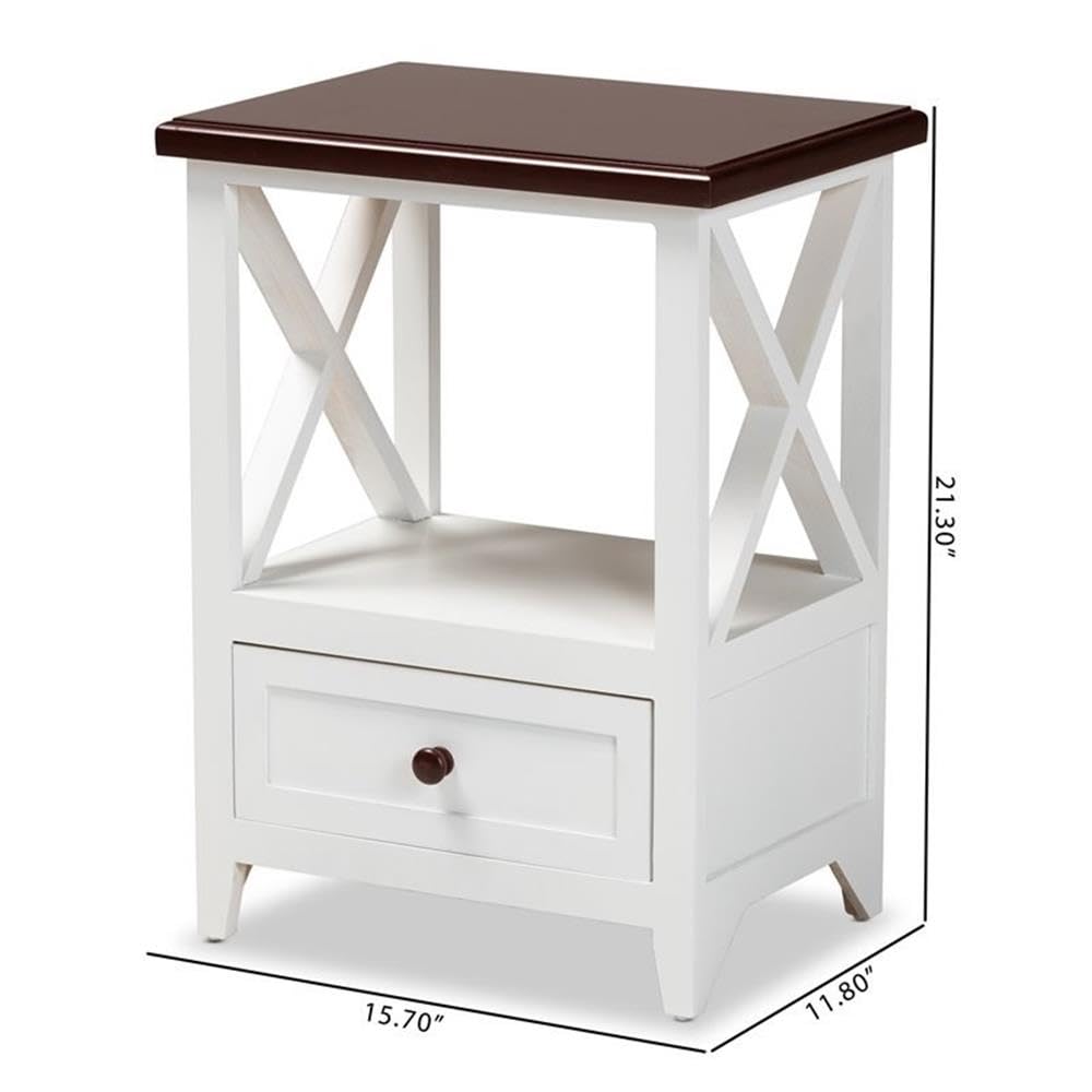 Baxton Studio Vesta White and Dark Brown Finished Wood 1-Drawer End Table