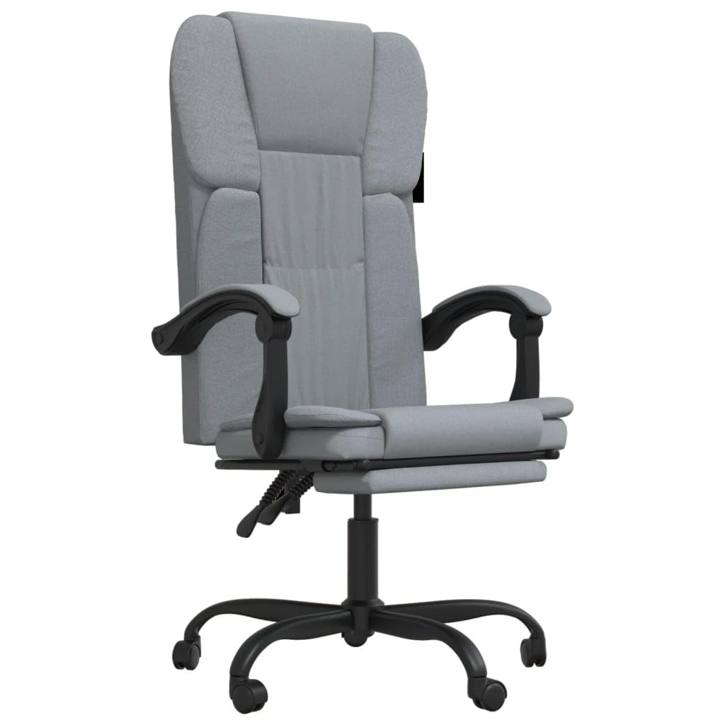 vidaXL Light Gray Fabric Office Chair - Adjustable Backrest, Footrest and Seat Height, Sturdy Metal and Plywood Frame, 360 Degree Swivel Design with Rolling Casters