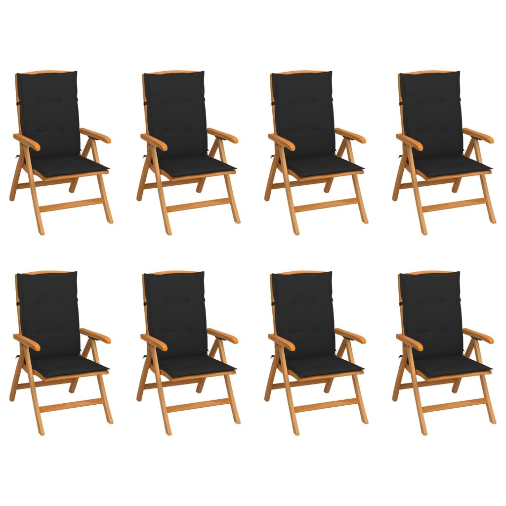 vidaXL 8X Solid Teak Wood Reclining Patio Chairs with Cushions Wooden Garden Outdoor Chair Seat Reclining Terrance Backyard Furniture