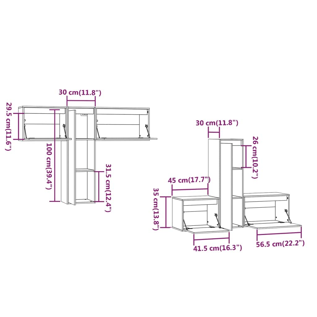 vidaXL TV Stand 6 Pcs, Wall Mounted Entertainment Center TV Console with Storage, Floating TV Stand for Living Room, Honey Brown Solid Wood Pine