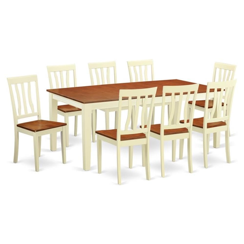 East West Furniture QUAN9-WHI-W 9 Piece Dining Room Furniture Set Includes a Rectangle Kitchen Table with Butterfly Leaf and 8 Dining Chairs, 40x78 Inch, Buttermilk & Cherry