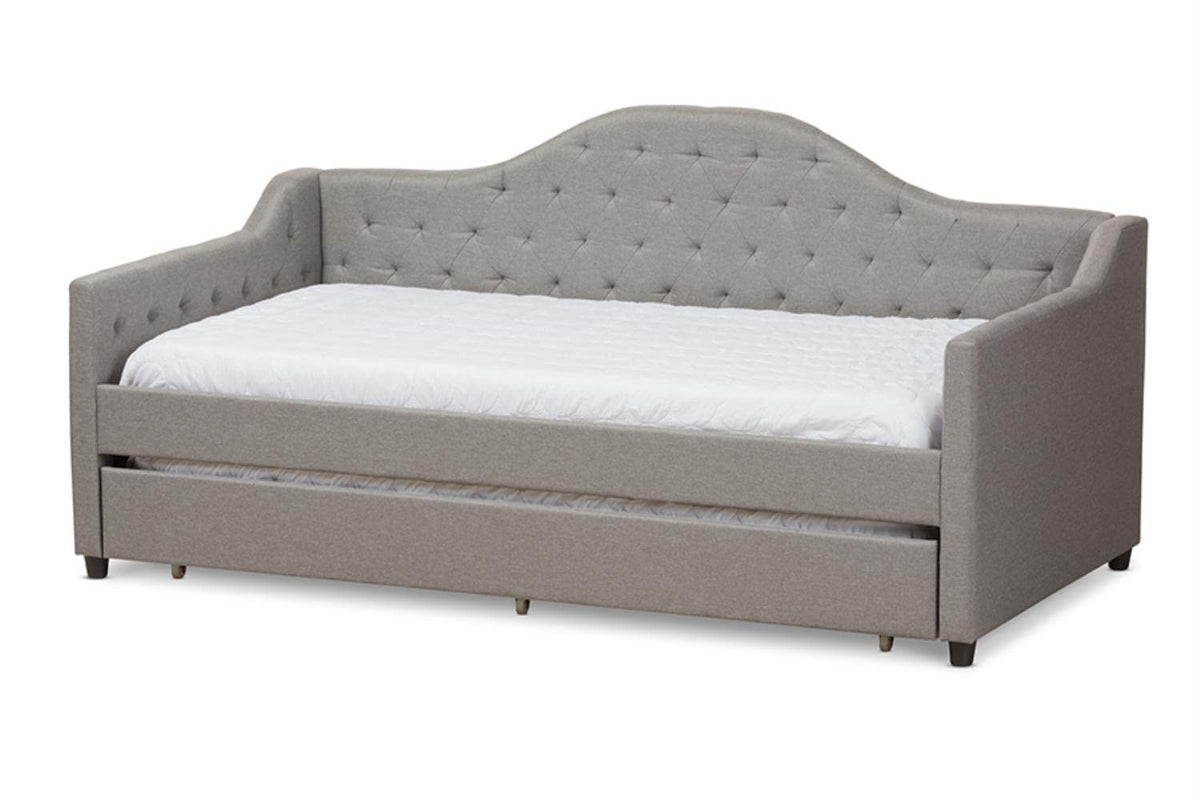 Baxton Studio Perry Fabric Daybed with Trundle in Light Gray