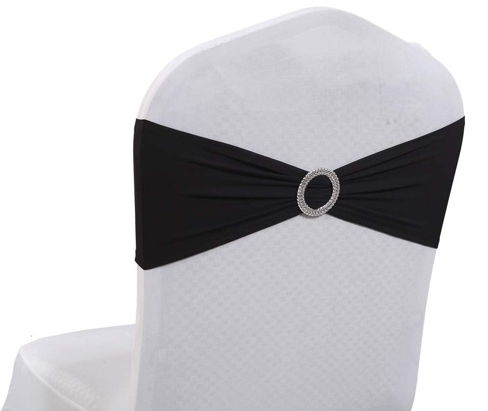 MDS Pack of 100 Spandex Chair Sashes Bow sash Premium Stretch Chair Cover Band with Buckle Slider Elastic Chair Ties for Wedding