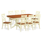 East West Furniture NAQU9-WHI-W 9 Piece Modern Dining Table Set Includes a Rectangle Wooden Table with Butterfly Leaf and 8 Kitchen Dining Chairs, 40x78 Inch, Buttermilk & Cherry