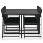 vidaXL 7-Piece Outdoor Dining Set - Patio Furniture with Cushions, Poly Rattan, Black, with Powder-Coated Steel Frame, Table and 6 Chairs.