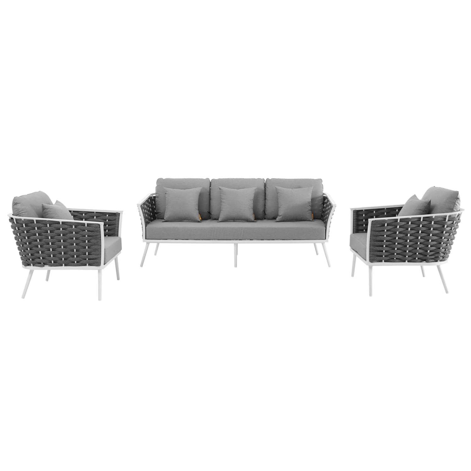 Modway Stance Outdoor Patio Aluminum, Sofa And Two Armchairs, White Gray