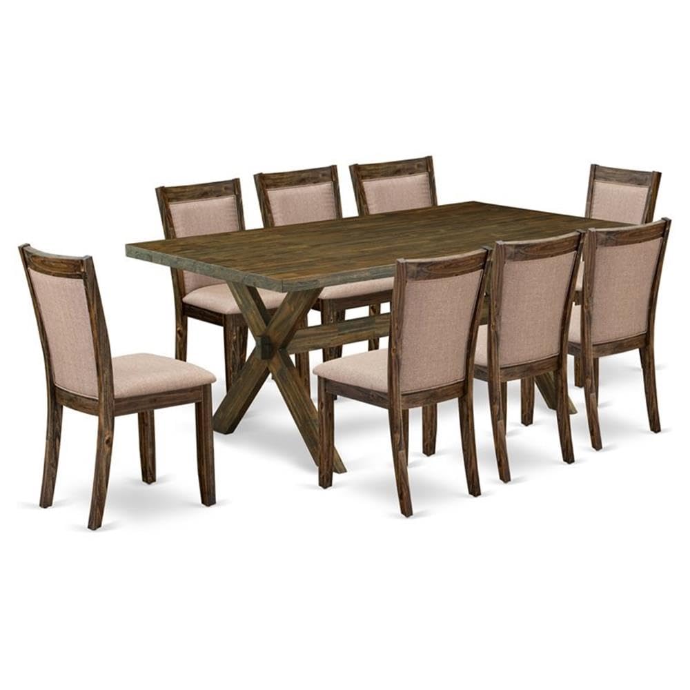 East West Furniture X777MZ716-9 9 Piece Dining Room Set Includes a Rectangle Dining Table with X-Legs and 8 Dark Khaki Linen Fabric Upholstered Chairs, 40x72 Inch, Multi-Color