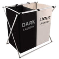 Nicesail Laundry Basket 2 Section Hamper Washing Storage Basket Bag, Folding Hamper Waterproof & Aluminum X-Frame, Cloth Organiz