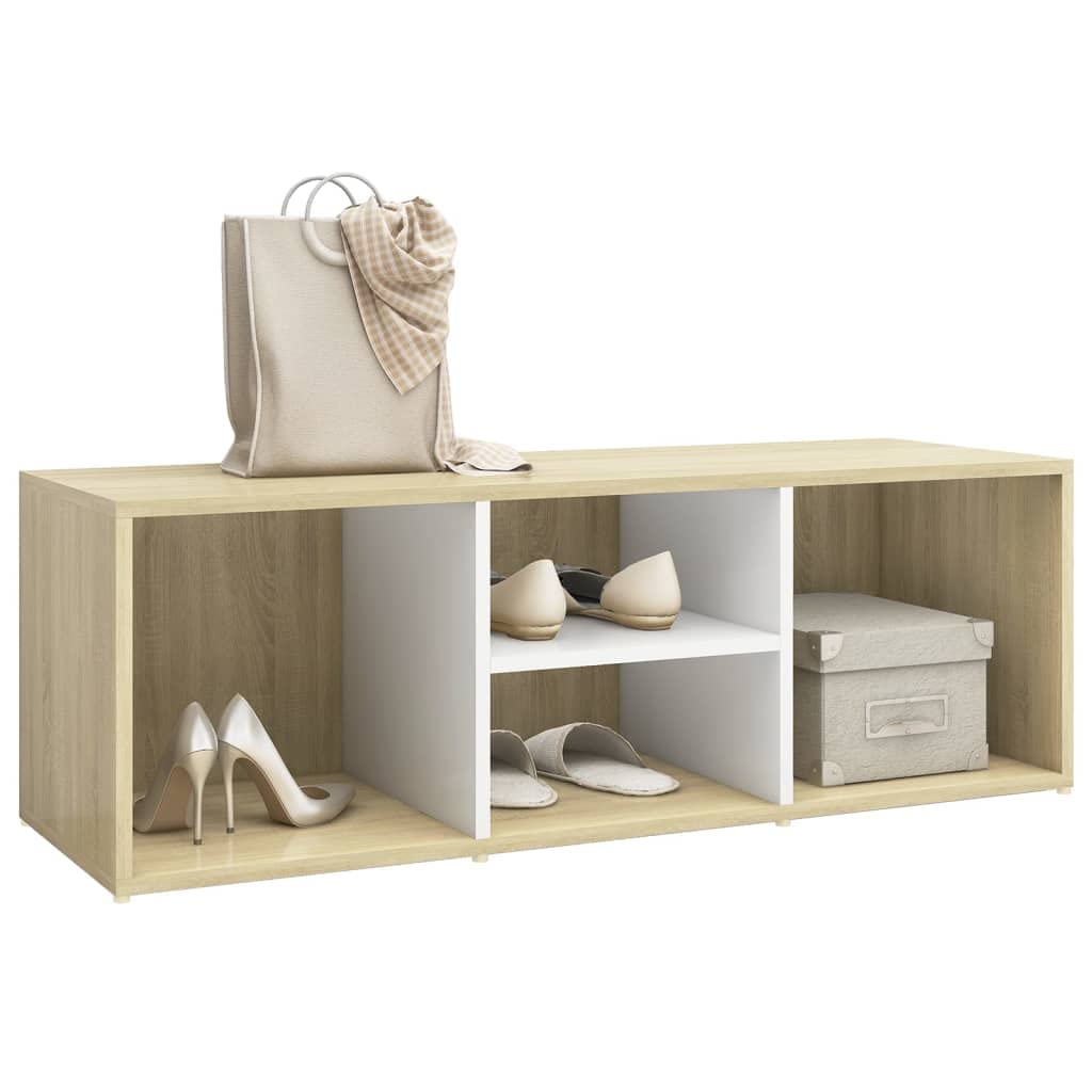 vidaXL Shoe Storage Bench White and Sonoma Oak 41.3&quot;x41.3&quot;x13.8&quot; Chipboard