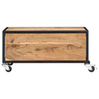 vidaXL Industrial Style Coffee Table, Square Solid Acacia Wood with Compartment, Polished and Lacquered Brown, 27.6"x27.6"x12.6", with 4 Casters