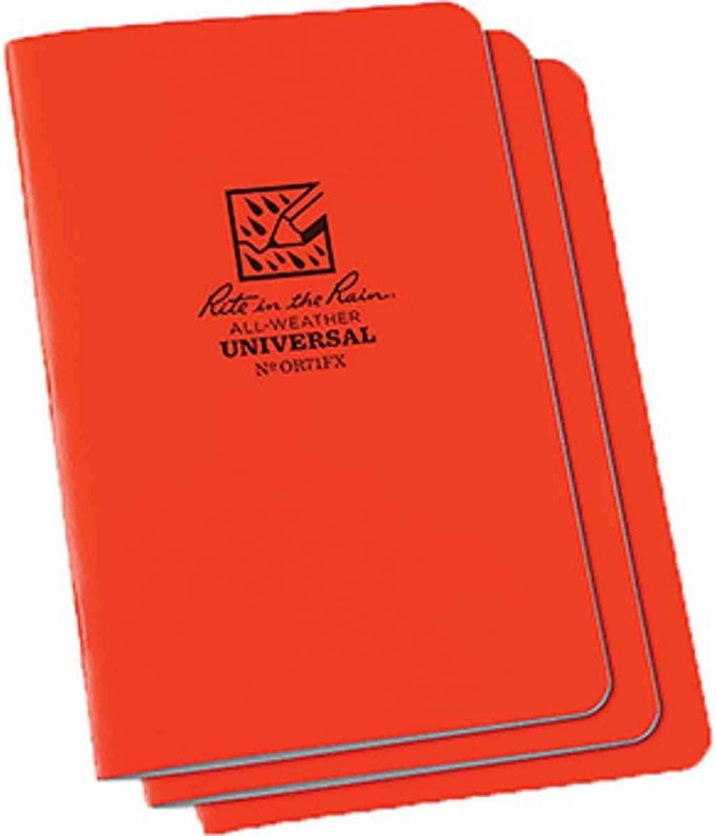 Rite In The Rain Weatherproof Stapled Notebook, 4.625' X 7', Orange Cover, Universal Pattern, 3 Pack (No. Or71Fx)