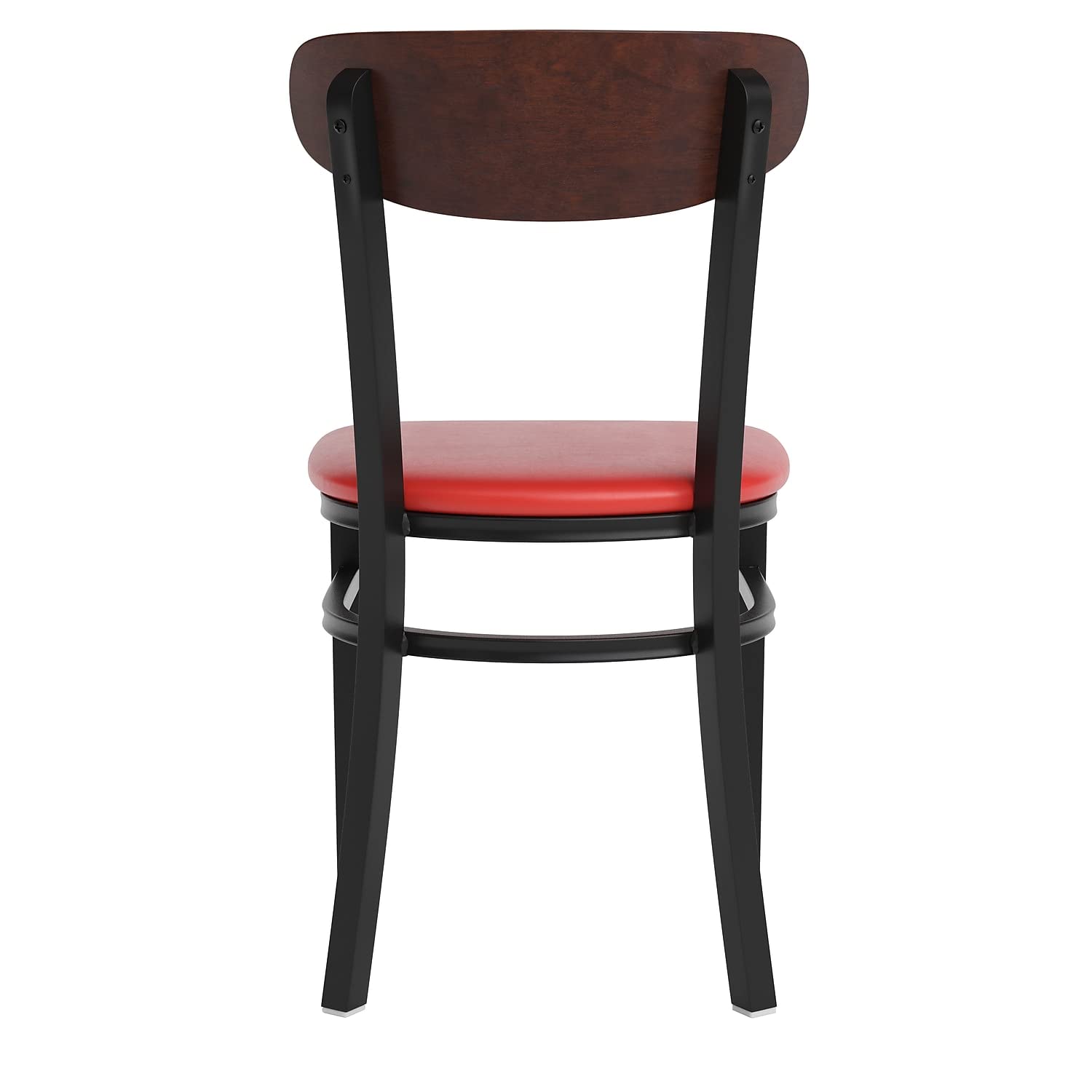 Flash Furniture Wright Commercial Dining Chair 523 Lb. Capacity Black Steel Frame-Integrated Footrest, 1 Pack, Walnut Wood Back/Red Vinyl Seat