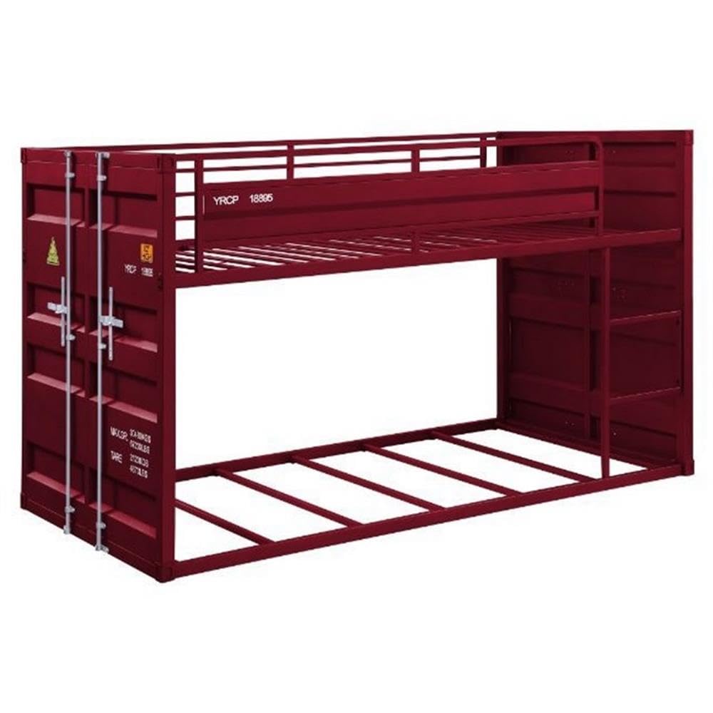 Acme Cargo Twin Over Twin Metal Bunk Bed with Ladder and Slat System in Red