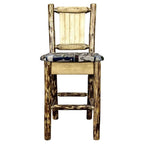 Montana Woodworks Glacier Country Collection Counter Height Barstool with Upholstered Seat, Woodland Pattern, Laser Engraved Elk Design, Stained & Lacquered