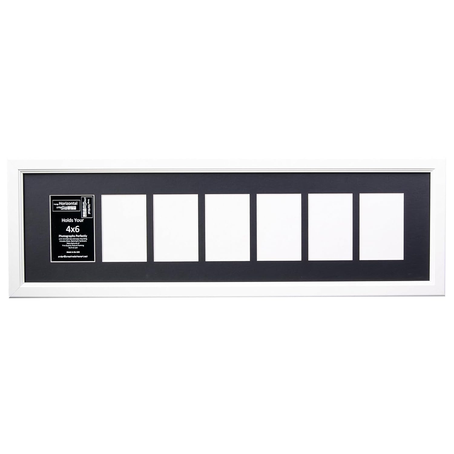 Creative Letter Art 4    x 6    Multiple Opening Picture Frame Collage with 7 holes, Cottage White Frame with 10 x 36-inch Black