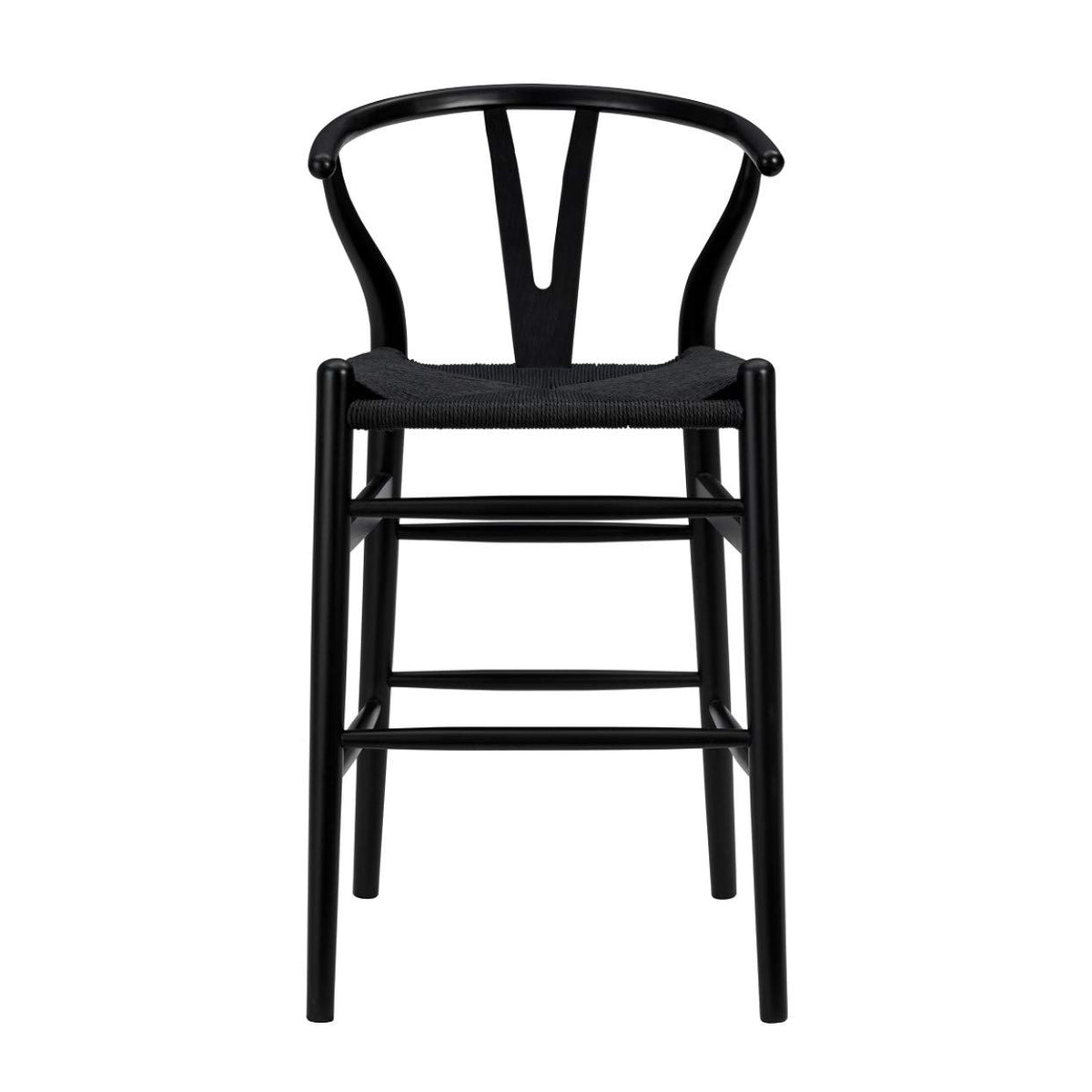 HomeRoots 20.08' X 20.87' X 38.19' Black Solid Beech Wood Counter Stool with Black Rush Seat