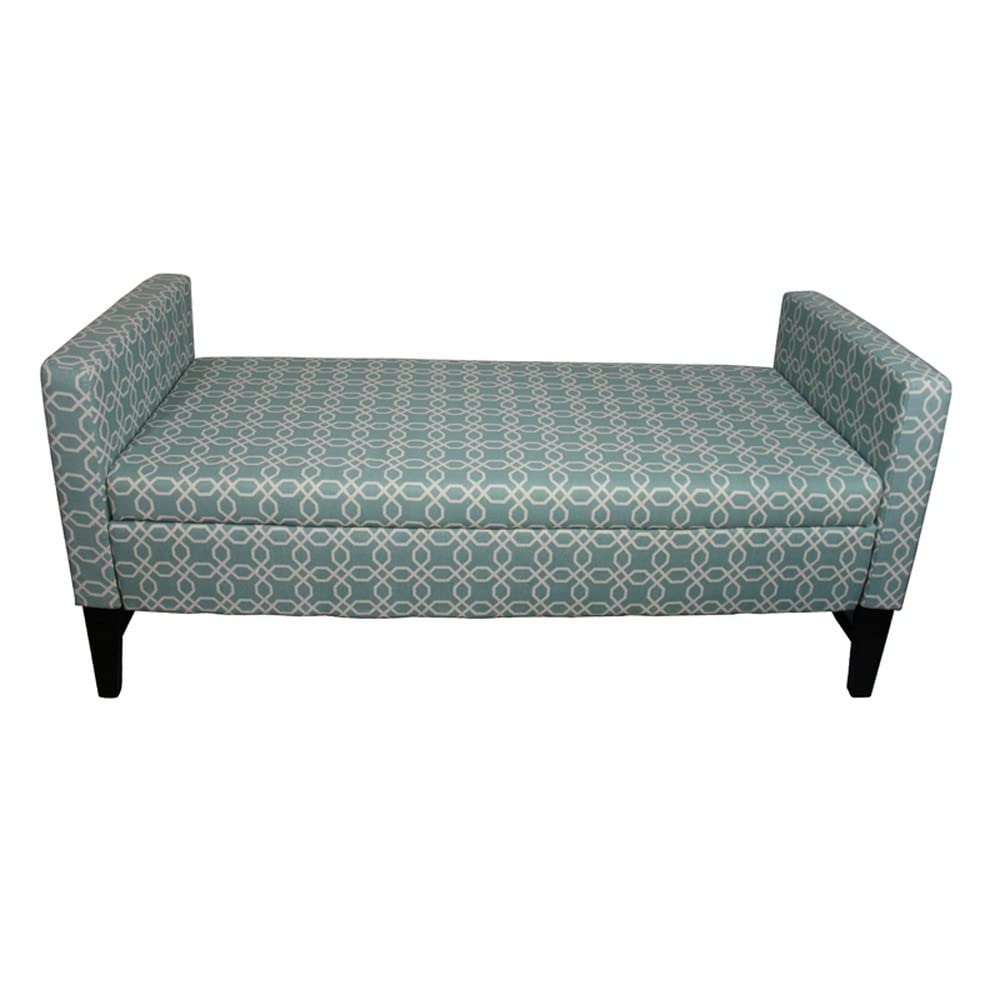 HomeRoots Green Teal Wood, Polyurethane Foam: 97%, Polyester Fabric: 3% Modern Aqua Teal Geometric Print Storage Bench