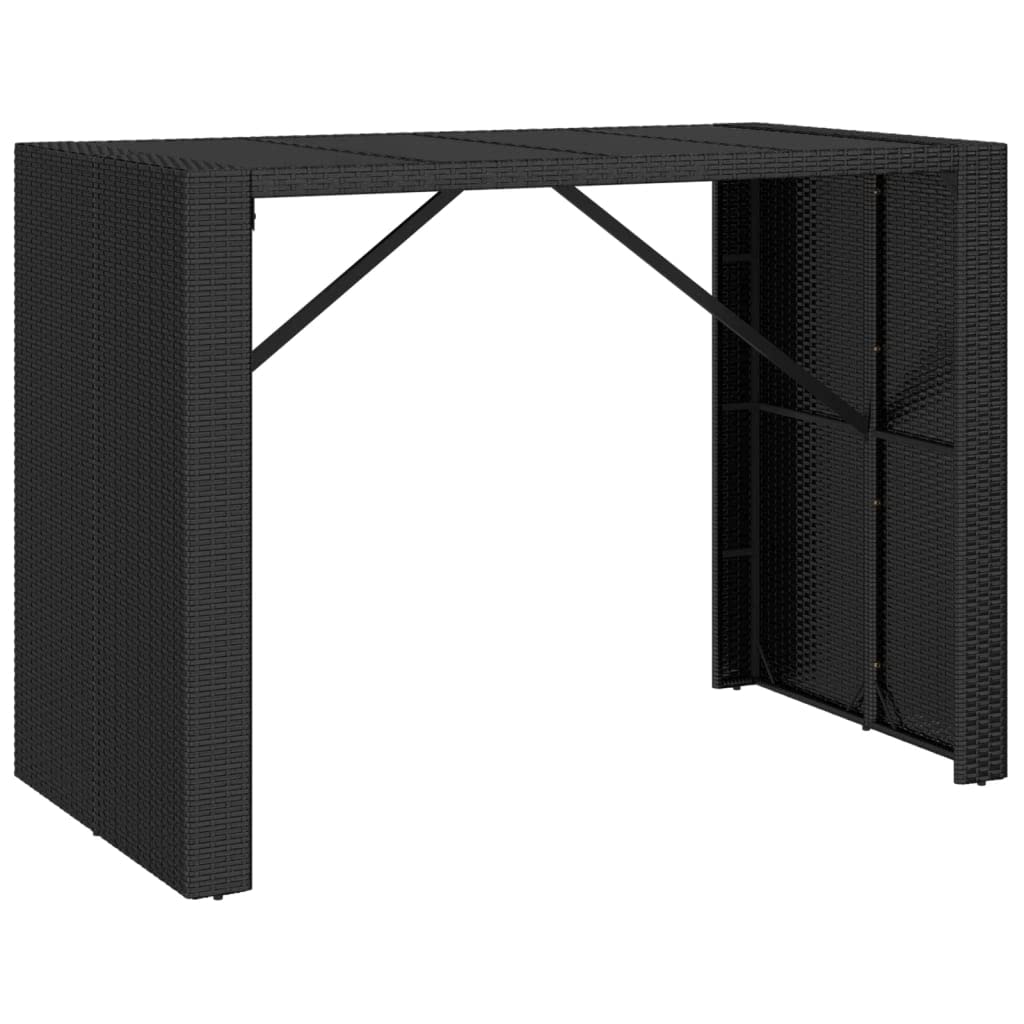 vidaXL Modern Bar Table with Tempered Glass Top and PE Rattan - Black Pub Table with Powder-Coated Steel Frame for Outdoor, Patio and Garden Use, 57.1"x31.5"x43.3"