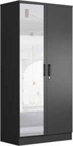 Woodpeckers Furniture And Mattress 2 Doors Wardrobe Mirrored Door (Black)