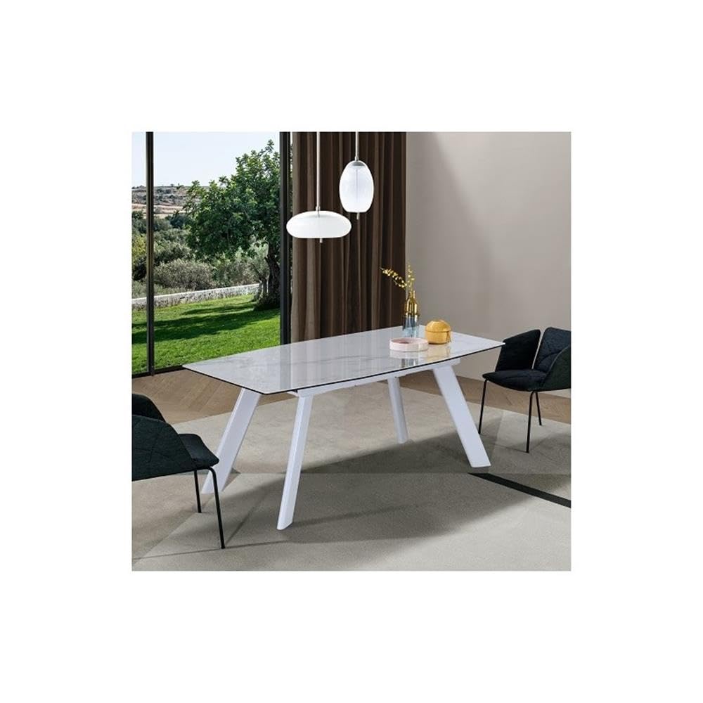 Neos Modern Furniture Gloss Ceramic with Tempered Glass top and White Legs