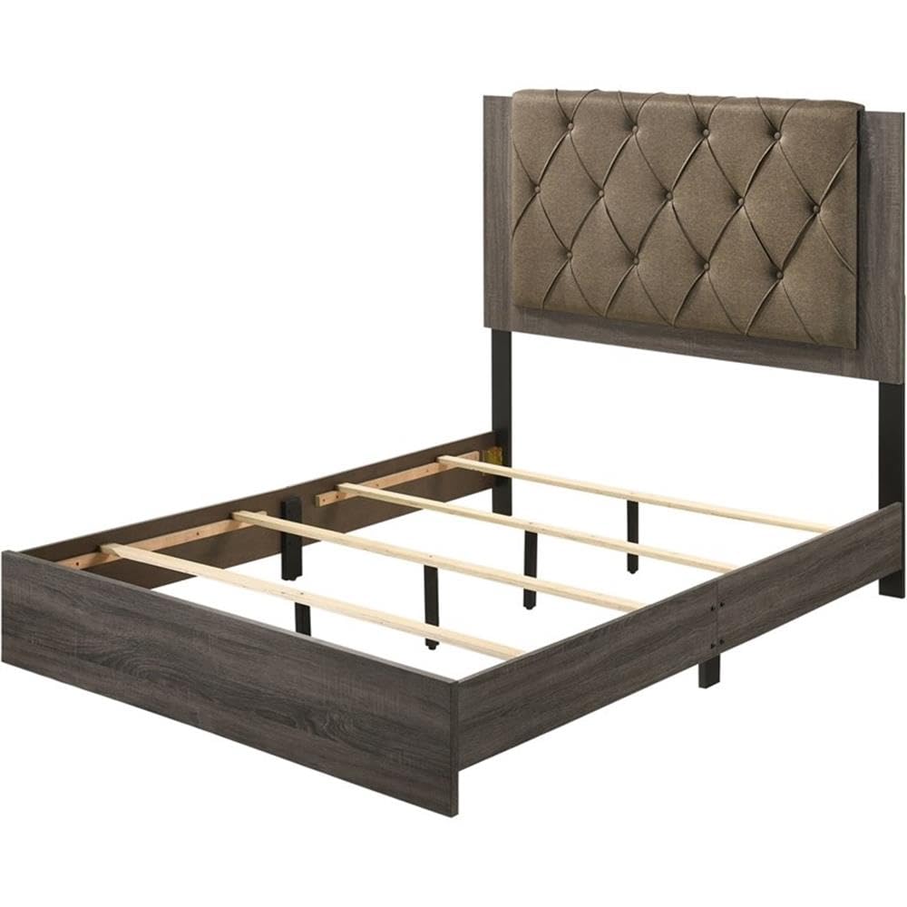 Acme Avantika Eastern King Bed In Fabric & Rustic Gray Oak