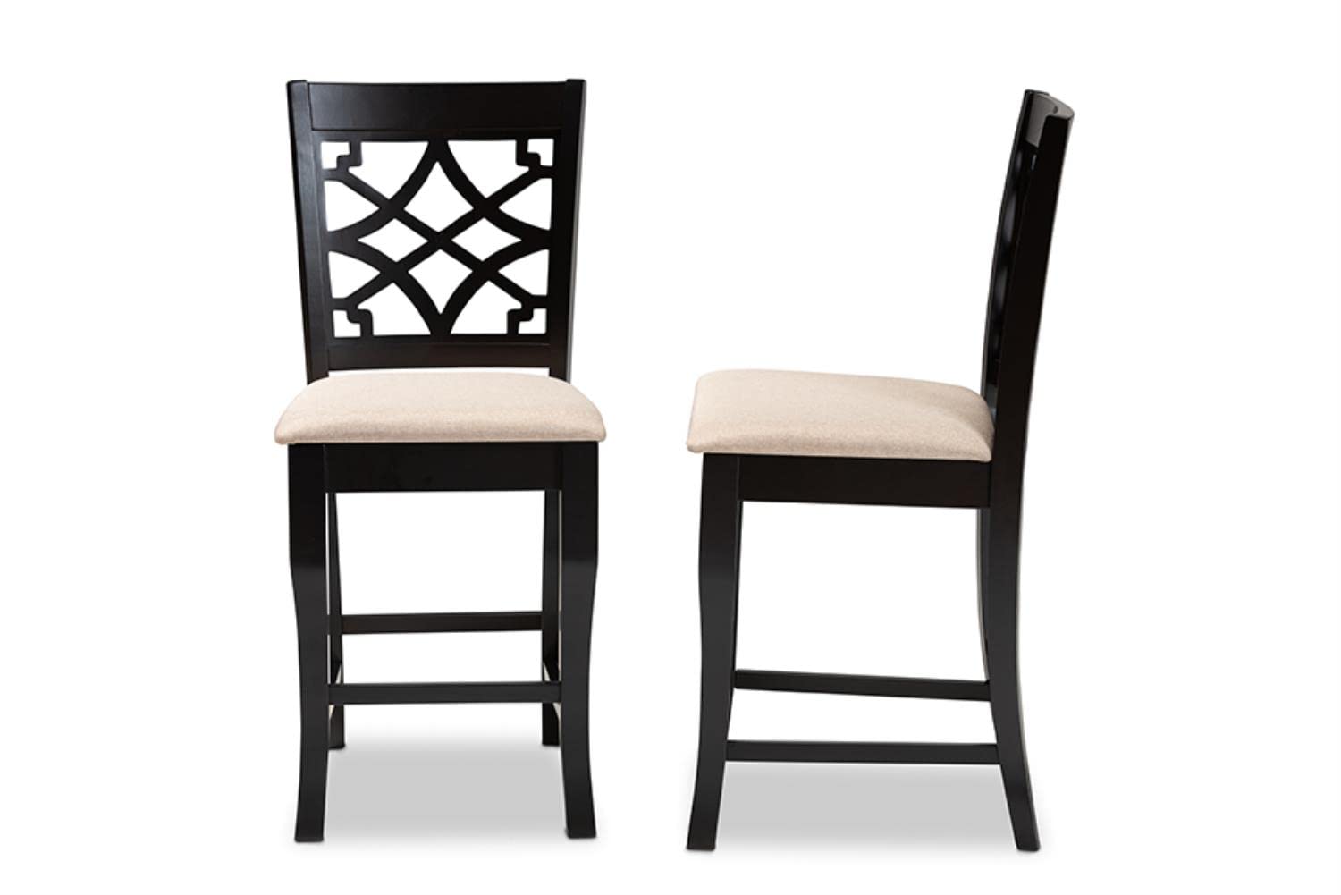 Baxton Studio Nisa Modern and Contemporary Sand Fabric Upholstered Espresso Brown Finished 2-Piece Wood Counter Stool Set Set