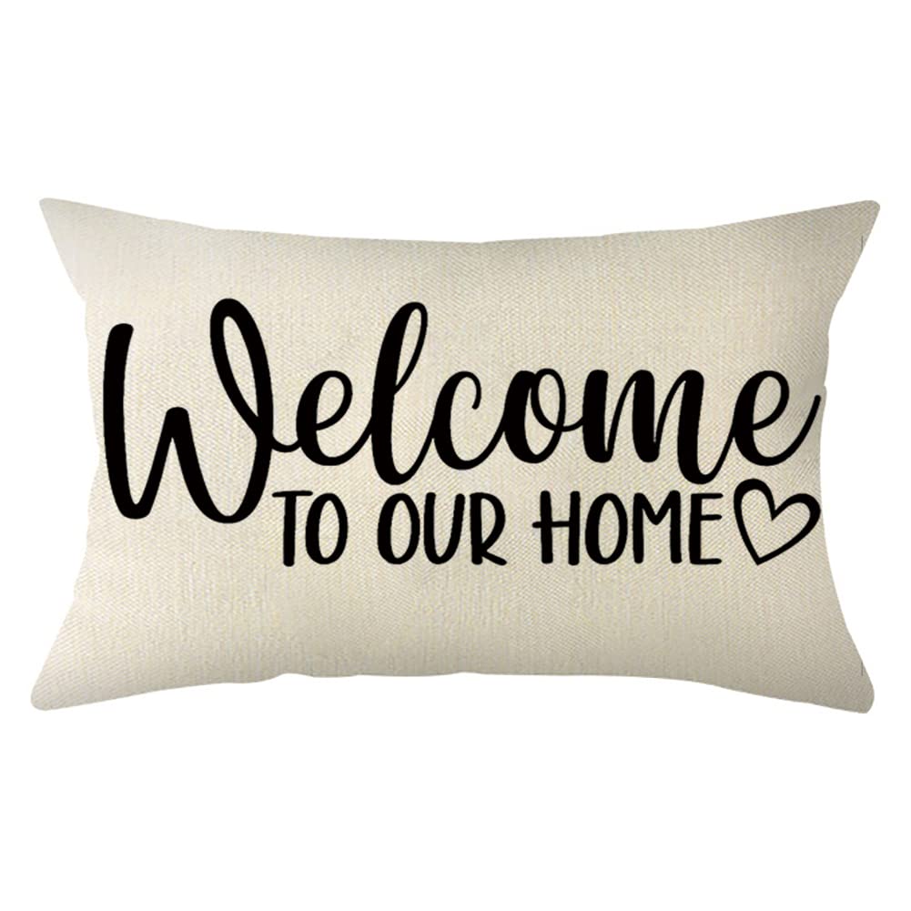 Ogiselestyle Welcome To Our Home Lumbar Throw Pillow Cover, 12 X 20 Inch Farmhouse Home Cushion Case Decoration For Sofa Couch