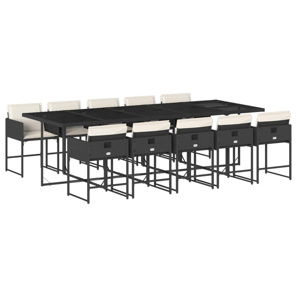 vidaXL 11 Piece Patio Dining Set - Black Poly Rattan w/Cushions & Glass Tabletop - Outdoor/Garden/Patio Furniture