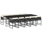 vidaXL 11 Piece Patio Dining Set - Black Poly Rattan w/Cushions & Glass Tabletop - Outdoor/Garden/Patio Furniture